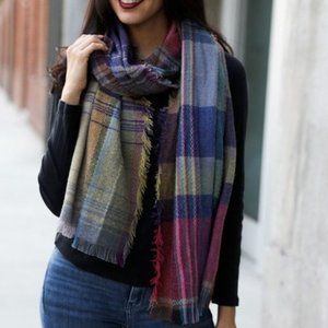 Fuchsia Mix Plaid Winter Long Fringe Scarf